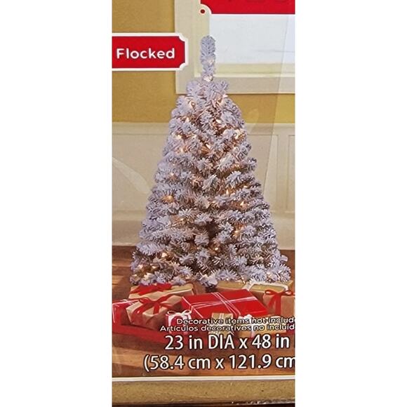 Holiday Time 4ft Flocked Greenfield Pine Christmas Tree PreLit 105 Clear T-5 New - Picture 9 of 9